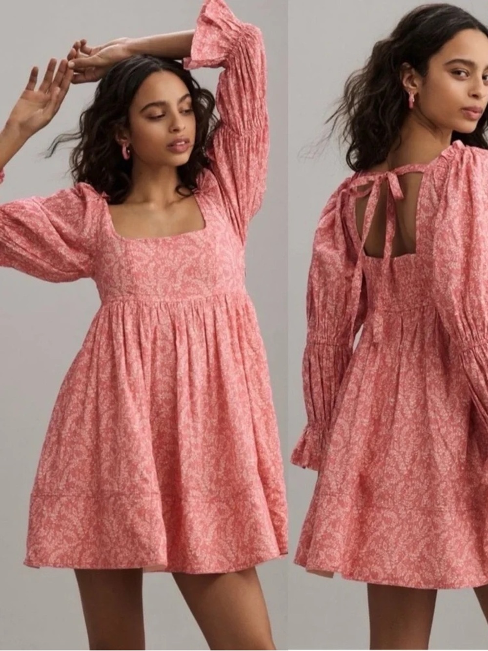 Pilcro Square-Neck Long-Sleeve Mini Dress in Rose Pink - Size 1X